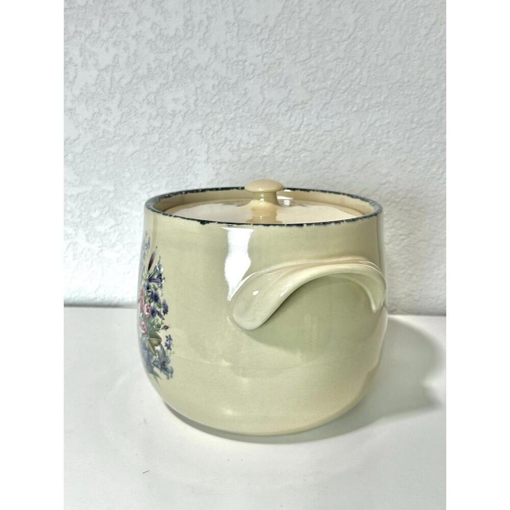 Home & Garden Party Lg Stoneware Ceramic Pot with Handles Lid and Floral Design - Picture 9 of 16